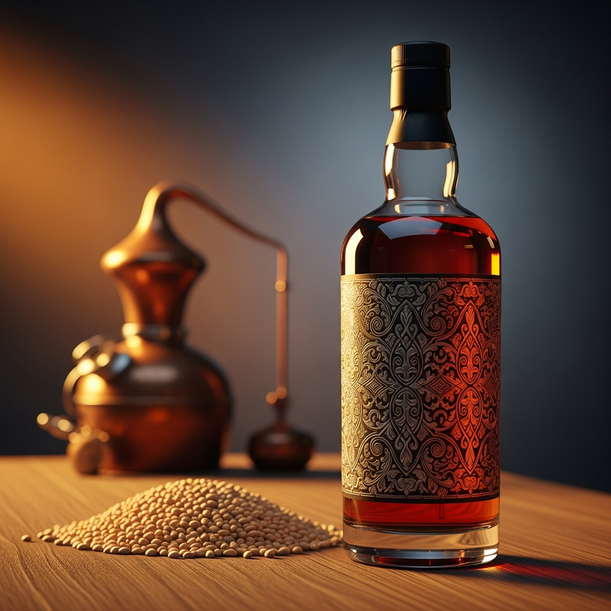 To visually define and illustrate the concept of a single malt whisky, focusing on its origin from a single distillery and its core ingredient, malted barley.