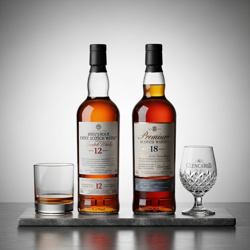 To visually differentiate between the entry-level and mid-range whisky categories, showcasing the step-up in age, complexity, and presentation.