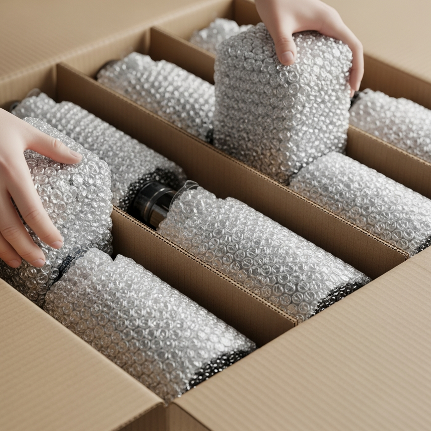 To visually represent the custom packaging and secure logistics for bulk corporate orders, highlighting the professionalism and care taken in delivery.