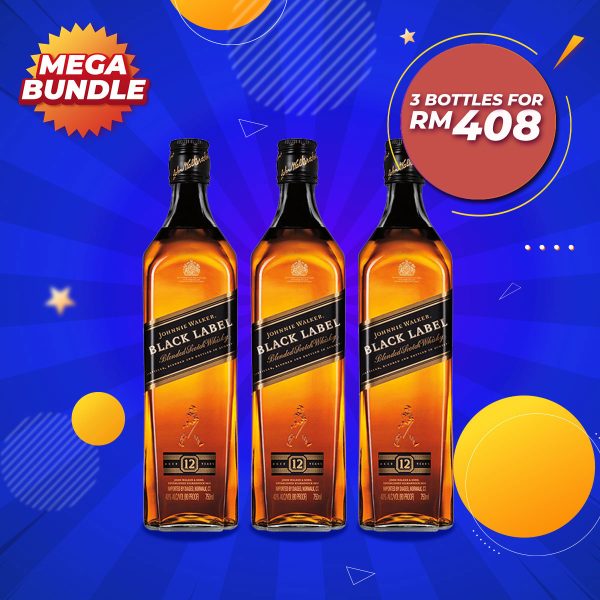 Mega big bundle - johnnie walker black label 12 years blended scotch [750ml] x 3