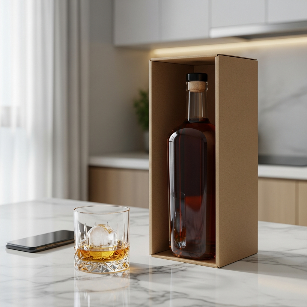 Same-day spirit delivery box on a kl kitchen counter
