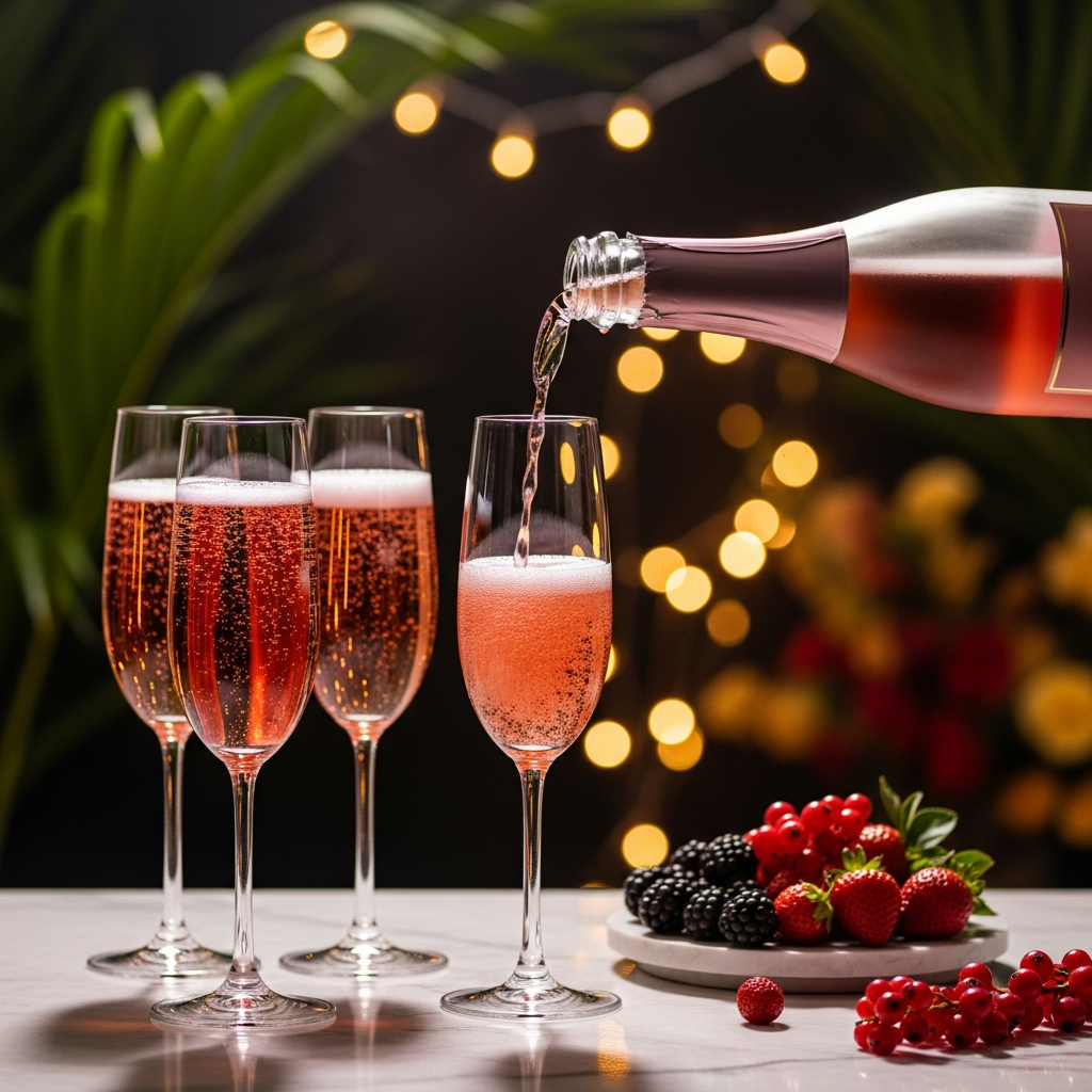 Rose sparkling wine poured for a celebratory toast