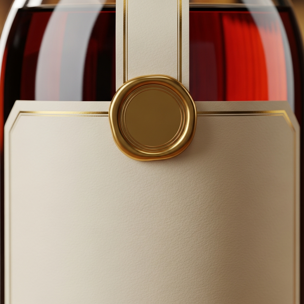 Close-up of a cognac bottle's wax seal and label