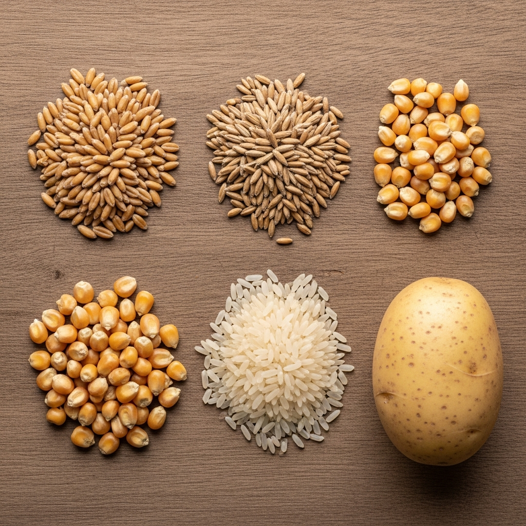Wheat, rye, corn, rice and potato, the raw ingredients vodka can be made from