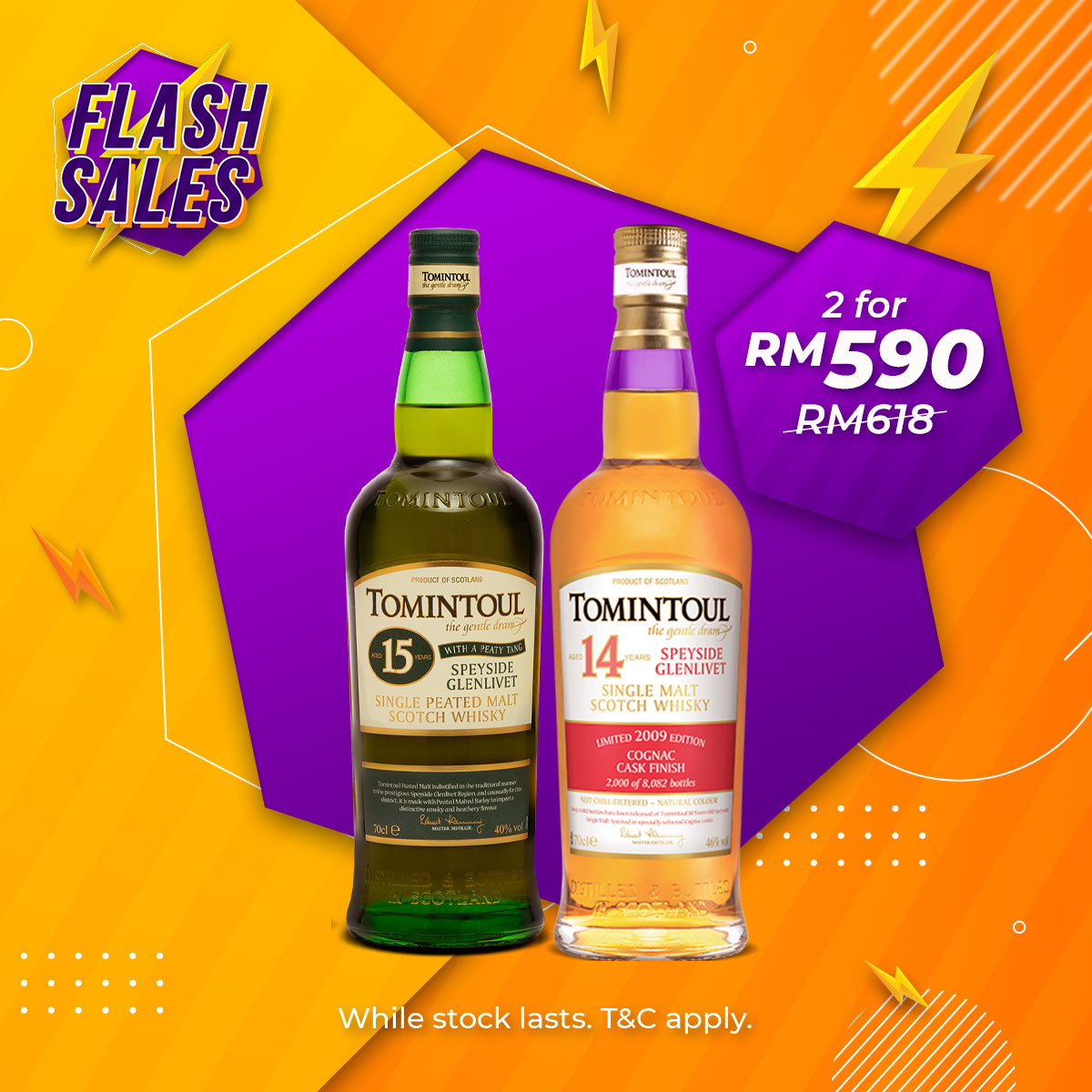 Flash Sale - Tomintoul 14 & 15 Years Peaty Tang Speyside Single Malt [700ML]