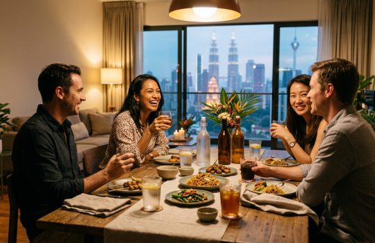 A Kuala Lumpur home table set for hosting friends with drinks