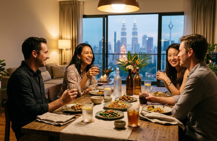 A Kuala Lumpur home table set for hosting friends with drinks