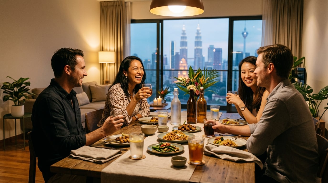 A kuala lumpur home table set for hosting friends with drinks